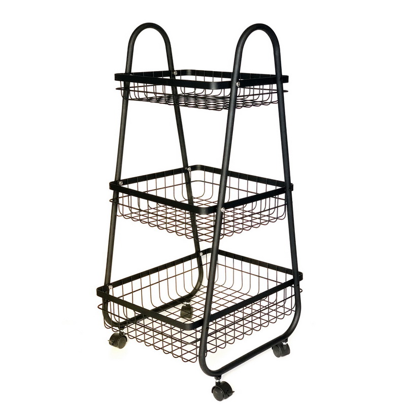 Cesta de almacenamiento de alambre de 3 niveles con ruedas