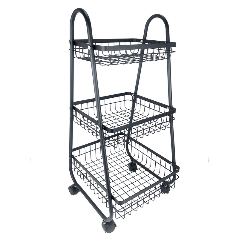 3 Tier Wire Storage Basket Stand With Wheels