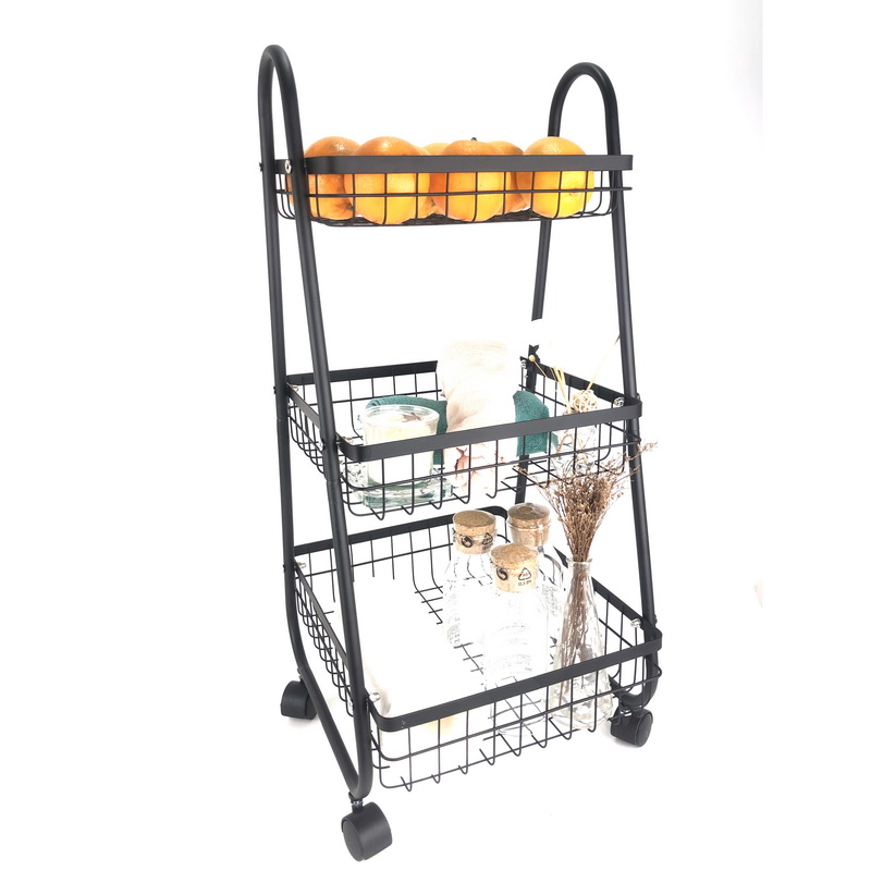 3 Tier Wire Storage Basket Stand With Wheels