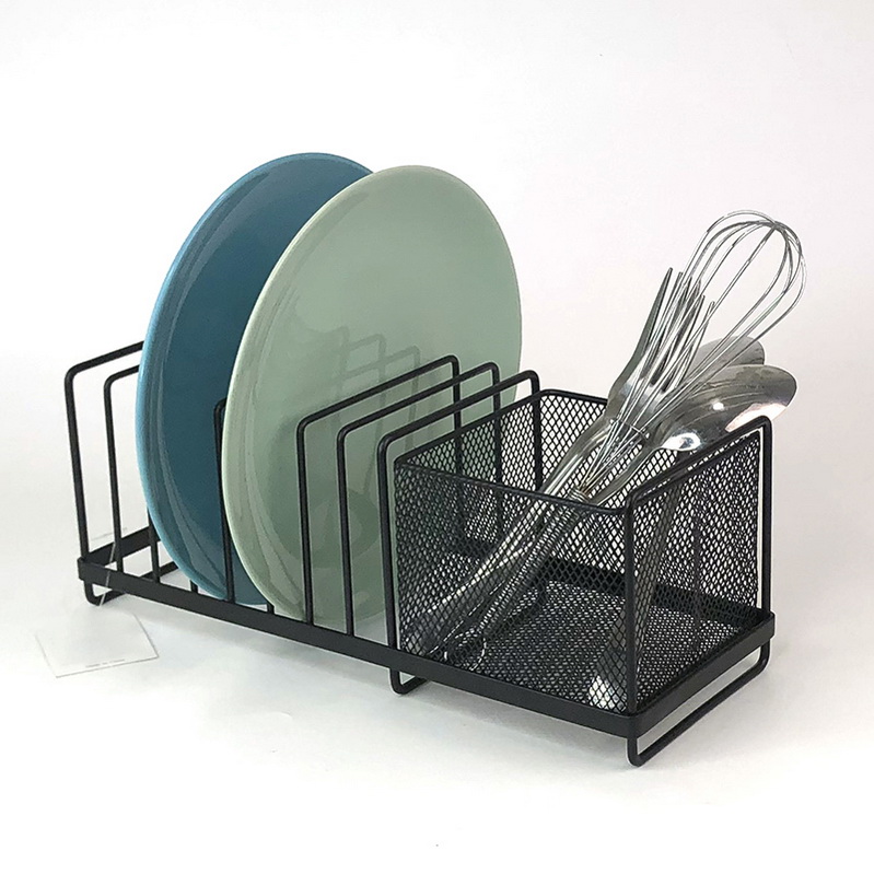 Black Mesh Wire Utensil And Plate Holder
