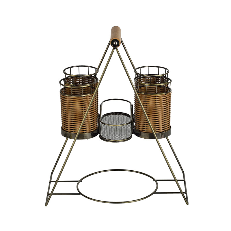 Buffet Caddy Storage Organizer With Rattan Weaving Utensil Holder