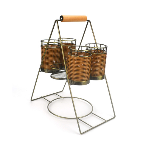 Buffet-Caddy-Aufbewahrungs-Organizer mit Rattan-Webutensilienhalter