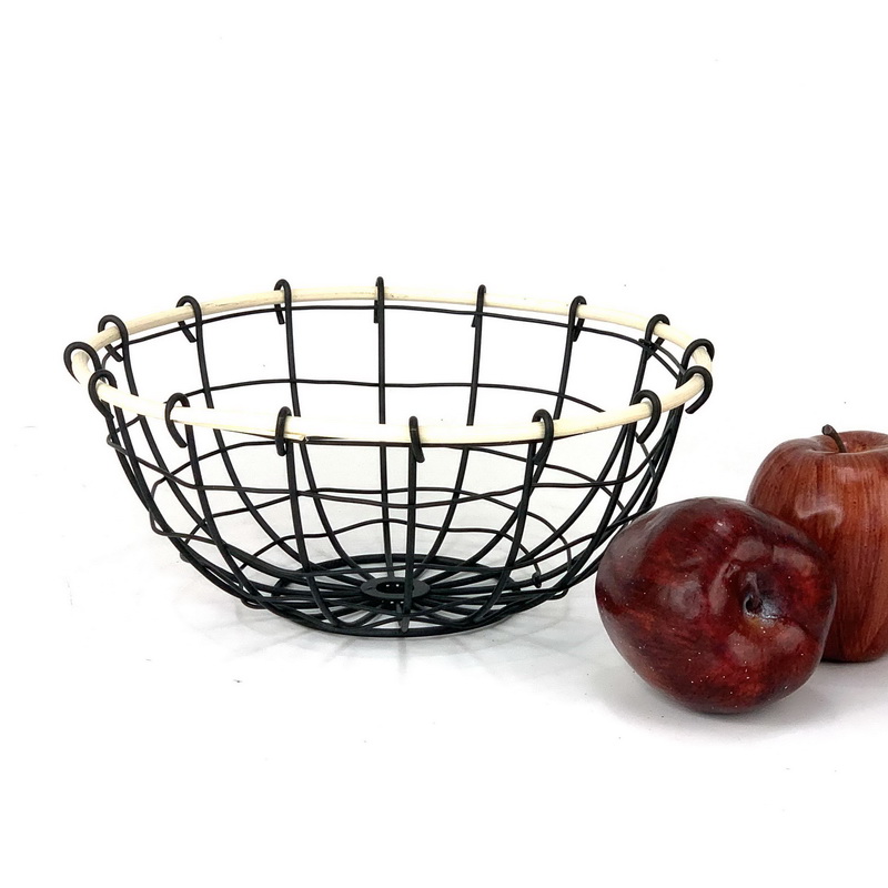 Large Round Metal Basket With Rattan