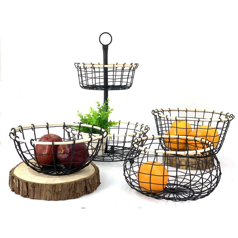 Large Round Metal Basket With Rattan
