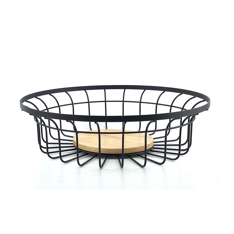 Round Wire Storage Basket With Wooden Base
