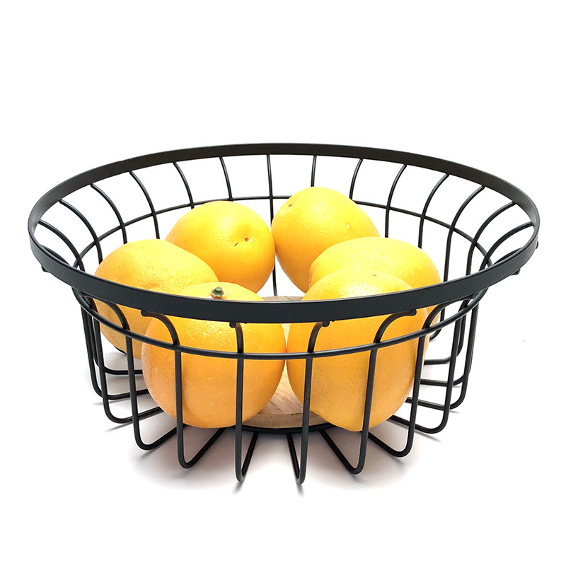 Round Wire Storage Basket With Wooden Base