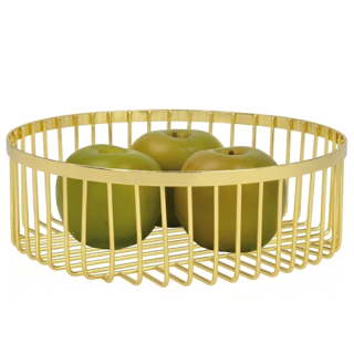 Cesta de alambre redonda de metal chapado en oro