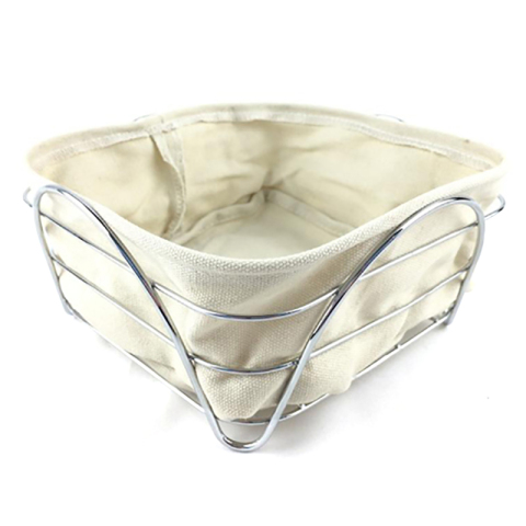 Cesta para servir pan de metal con tela