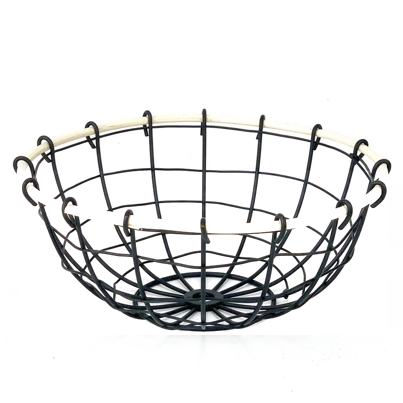Large Round Metal Basket With Rattan