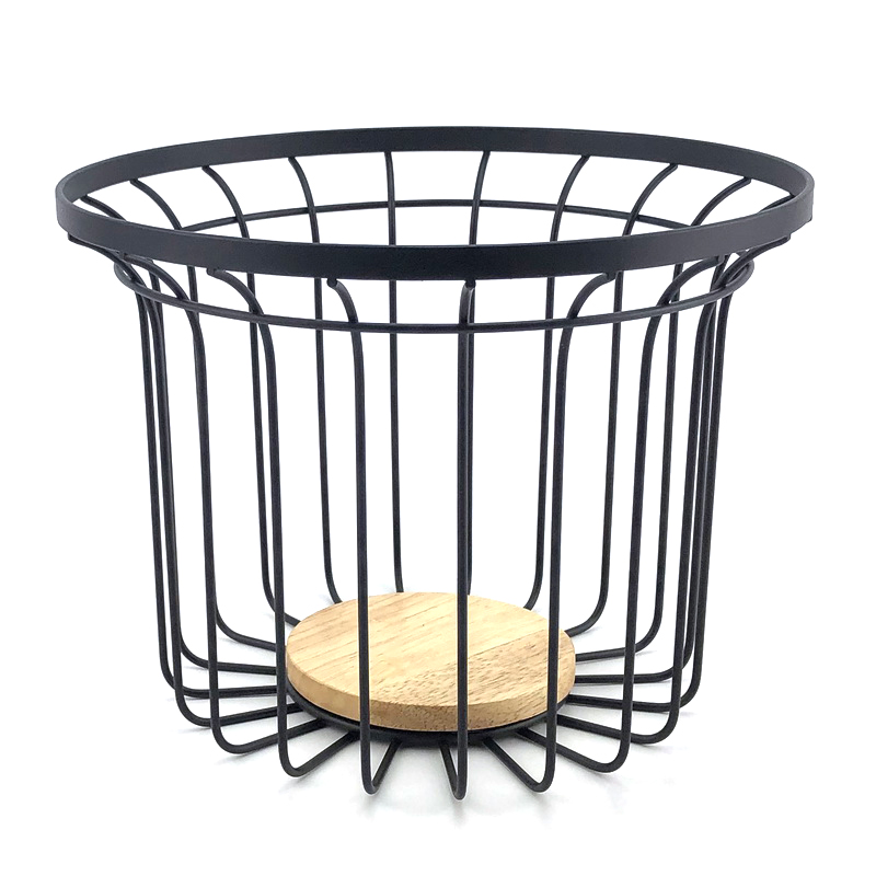 Round Wire Storage Basket With Wooden Base