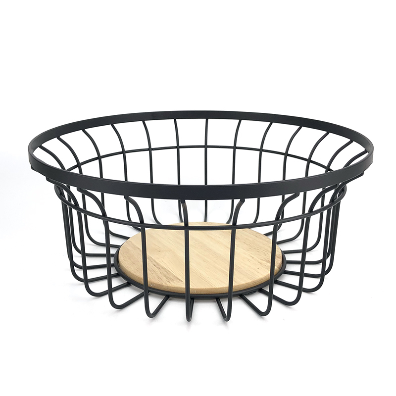 Round Wire Storage Basket With Wooden Base