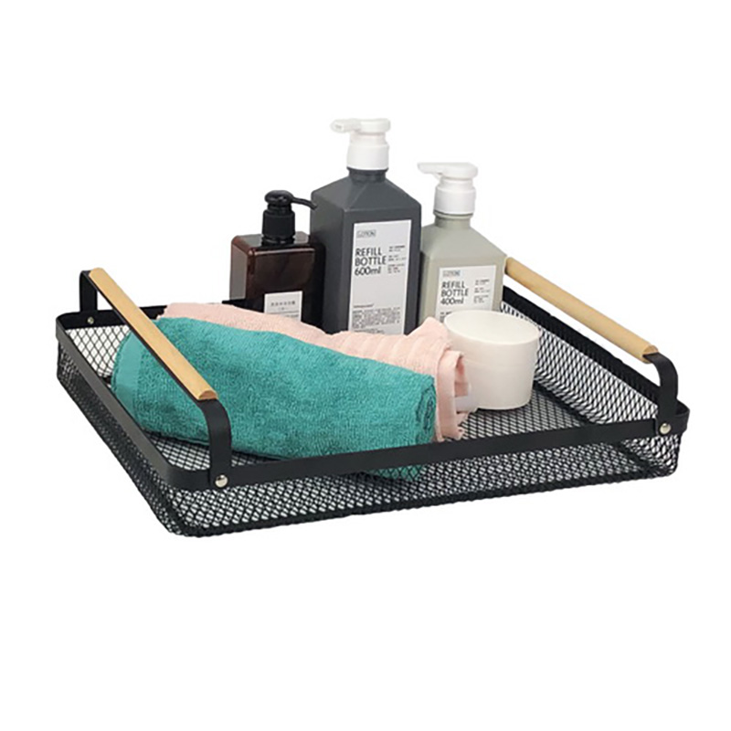Bath Mesh Organizer Tray Wood Handle