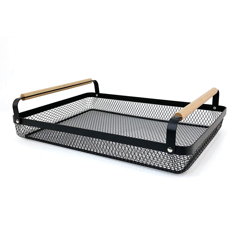 Bath Mesh Organizer Tray Wood Handle