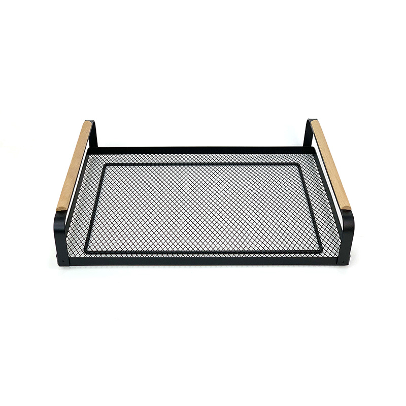Bath Mesh Organizer Tray Wood Handle