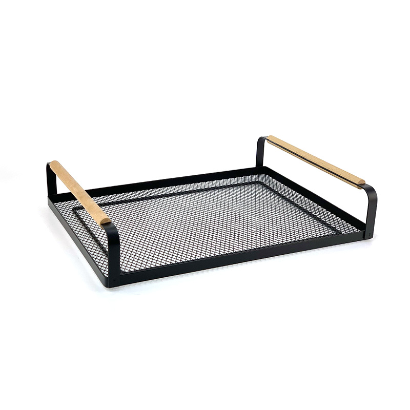 Bath Mesh Organizer Tray Wood Handle