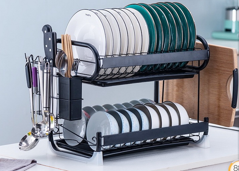 2-Tier Steel Black Dish Rack Set