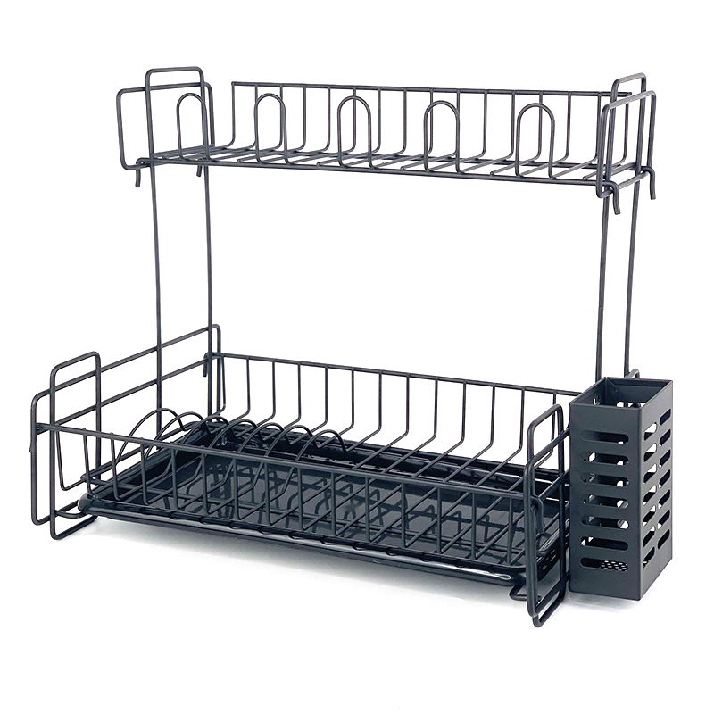 심플한 2단 블랙 와이어 접시 보관 랙