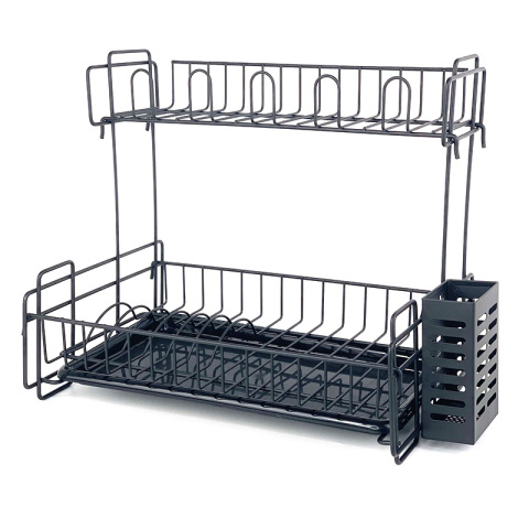 Estante de almacenamiento de platos de alambre negro simple de 2 niveles