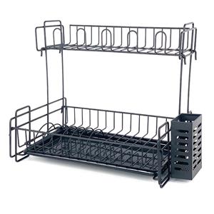 Einfaches 2-st?ckiges Geschirrregal aus schwarzem Draht