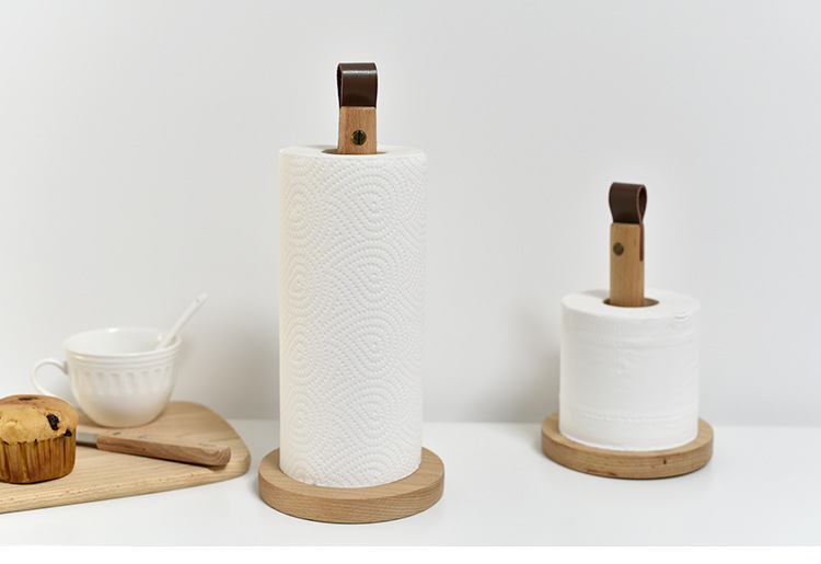 Tempat gulungan kertas kayu dengan pegangan kulit