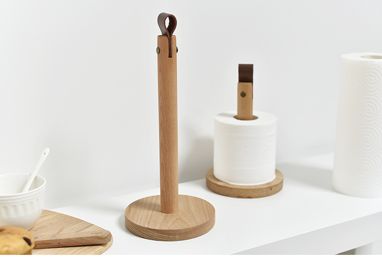 Tempat gulungan kertas kayu dengan pegangan kulit