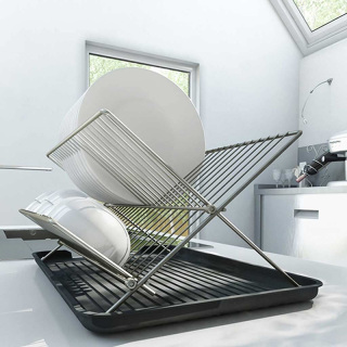 Escurreplatos plegable en forma de X con escurridor