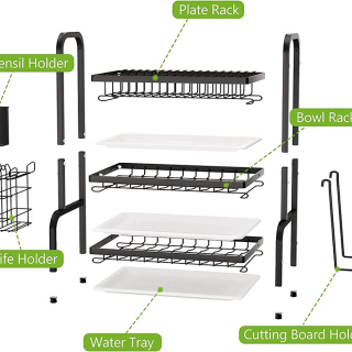 Juego de escurridor de platos de cocina compacto de 2 niveles