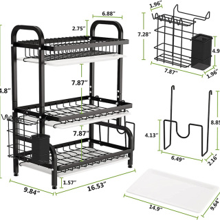 Juego de escurridor de platos de cocina compacto de 2 niveles