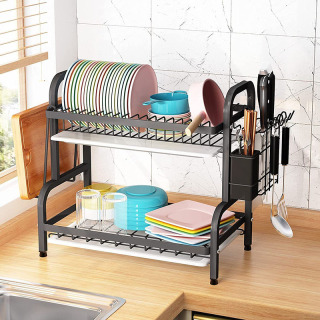 Juego de escurridor de platos de cocina compacto de 2 niveles