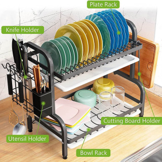 Juego de escurridor de platos de cocina compacto de 2 niveles