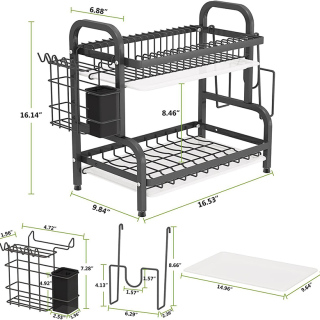 Juego de escurridor de platos de cocina compacto de 2 niveles