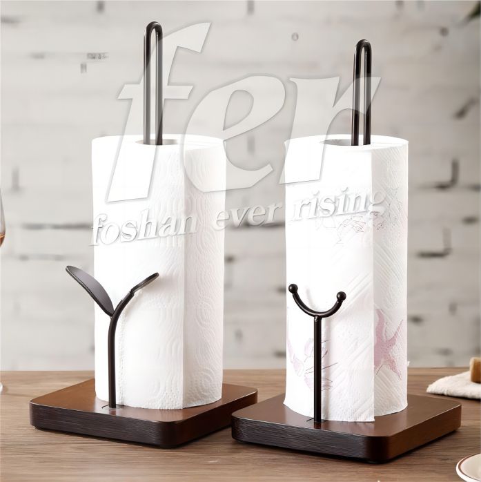 Wooden paper roll holder with leather handle