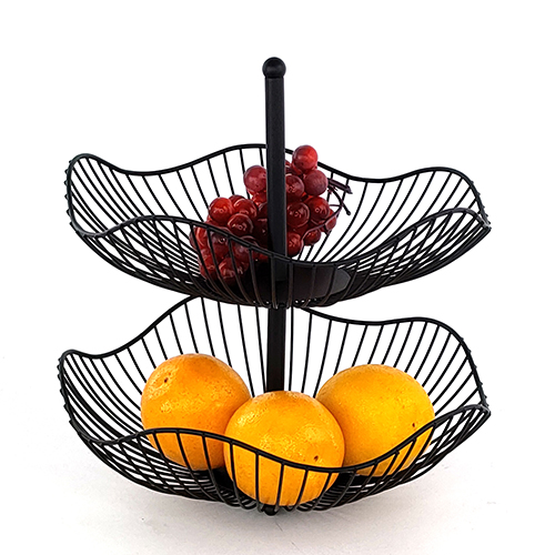 2 Tier Vegetable Storage Metal Baskets With Wood Handle