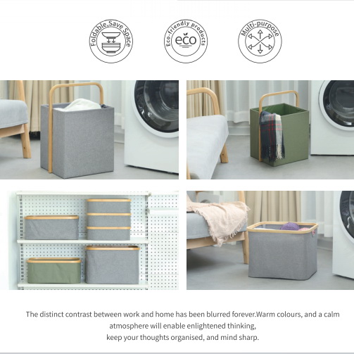 Modern Minimalist Bamboo Framed Polyester Storage Fabric Basket - Bringing Efficient Organizational Solutions to Your Business