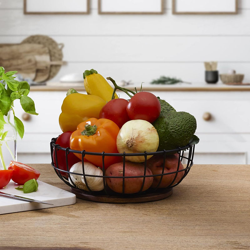 Wire Storage Basket With Wooden Base