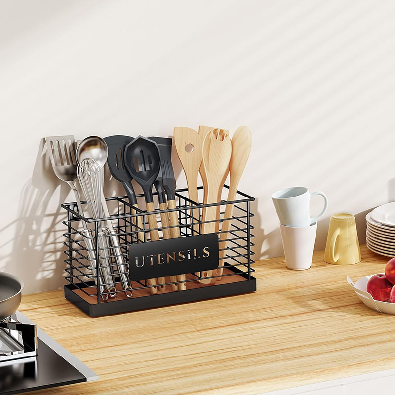 Fork Holder With Wooden Base For Kitchen