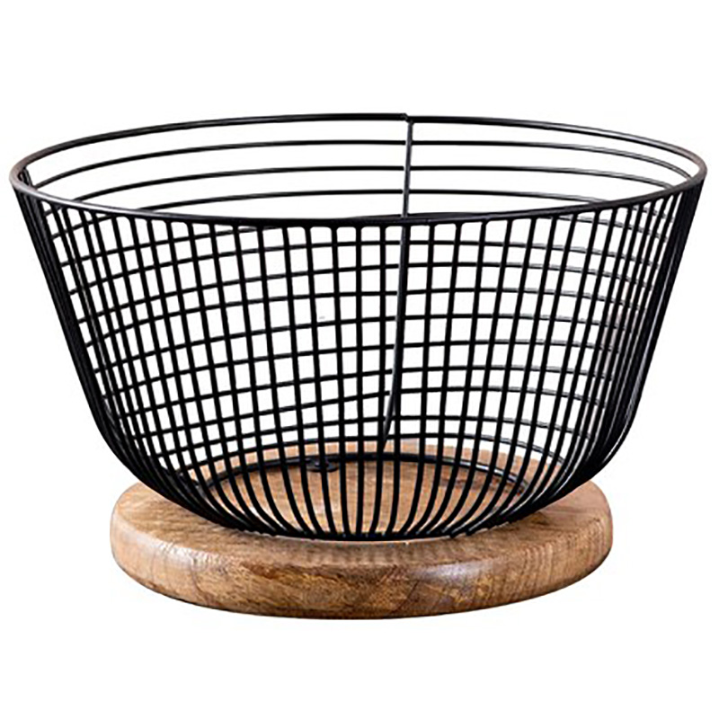 Wire Storage Basket With Wooden Base