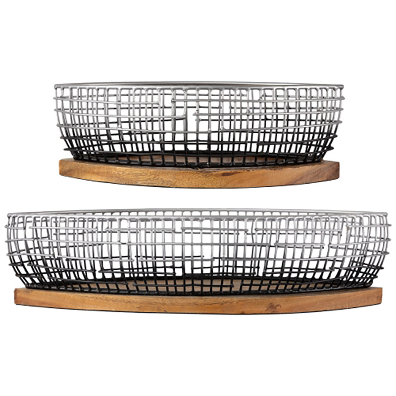 Wire Storage Basket With Wooden Base