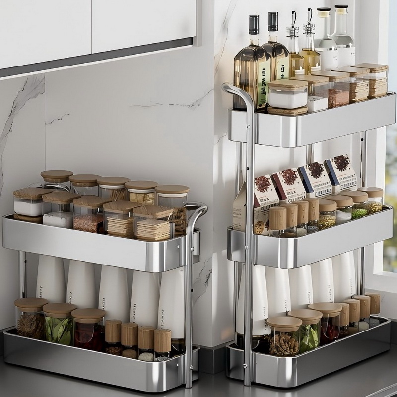 Innovative Stainless Steel Kitchen Storage Rack | 2-Tier & 3-Tier Spice Organizer for a Neat and Efficient Kitchen