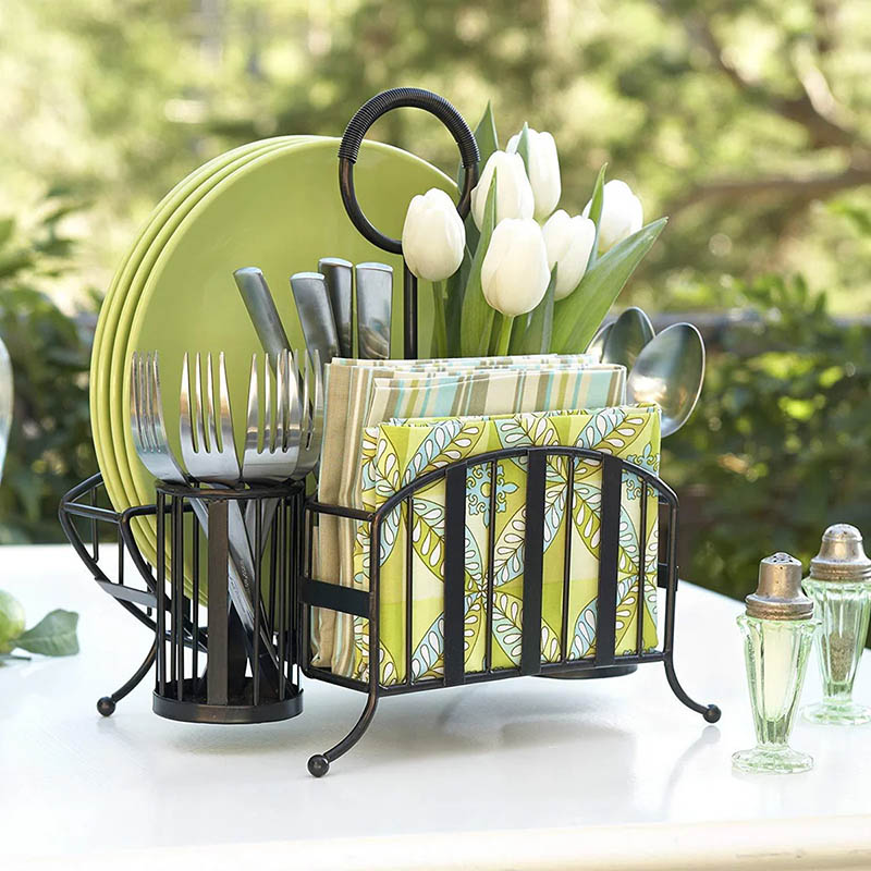Metal Napkin And Utensil Holder Caddy