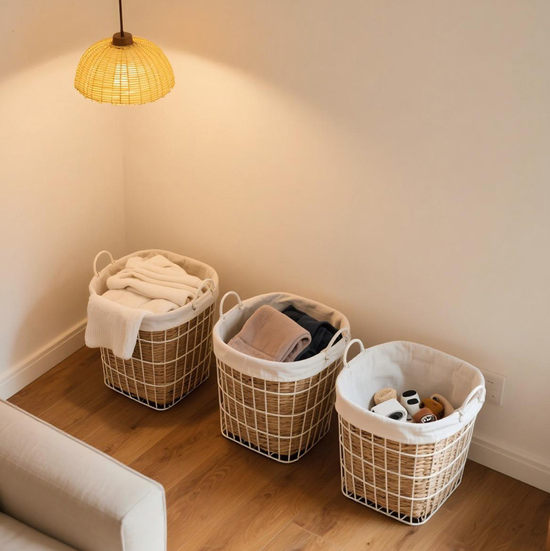 Metal Basket With Rattan