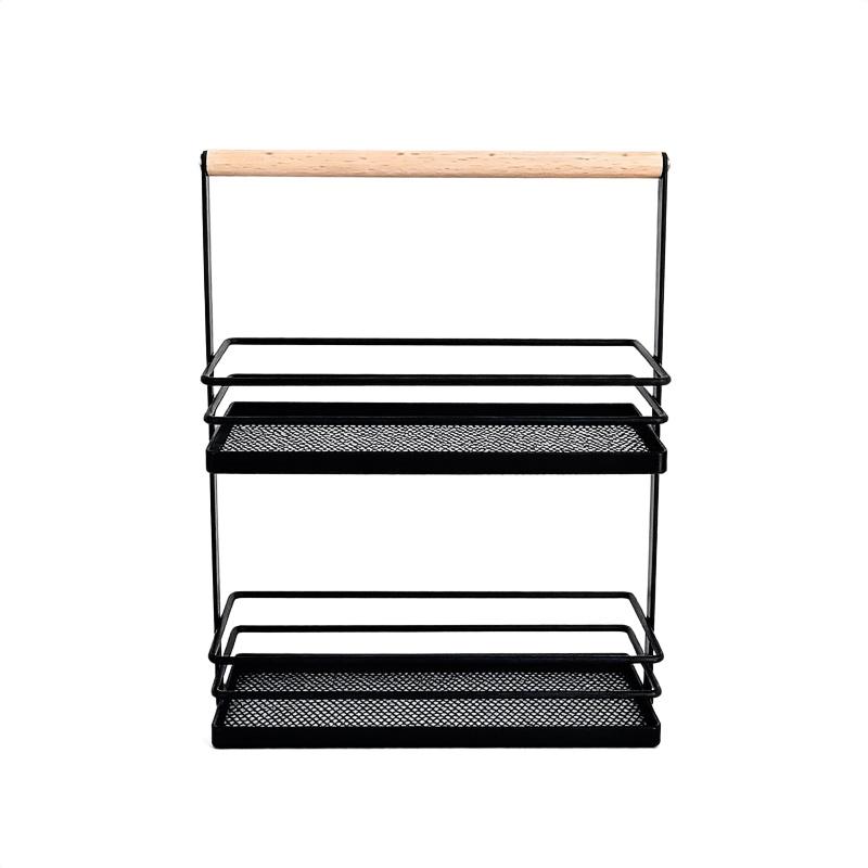 Metal And Wood Two Tier Spice Rack