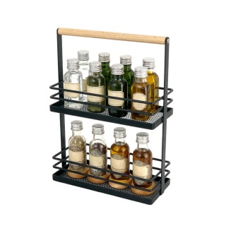Metal And Wood Two Tier Spice Rack