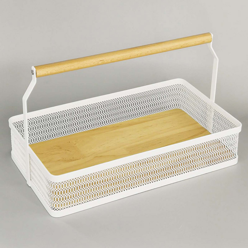 Cesta de almacenamiento minimalista moderna con asa de madera