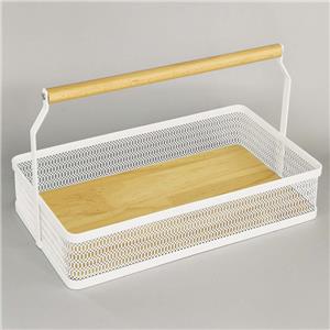 Cesta de almacenamiento minimalista moderna con asa de madera