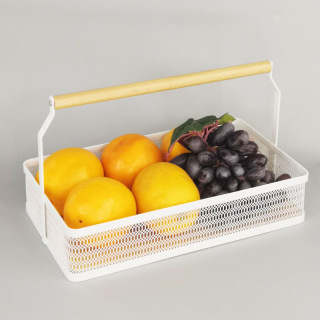 Cesta de almacenamiento minimalista moderna con asa de madera