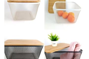 Butuh Keranjang Penyimpanan Jaring yang Stylish? Coba Keranjang Penyimpanan Besi dengan Tutup Bambu Kami!