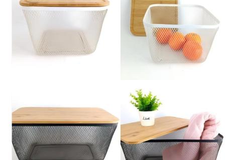 스타일리시한 메시 수납 바구니를 찾으시나요? 대나무 뚜껑이 달린 철제 바구니 수납장을 사용해 보세요!
