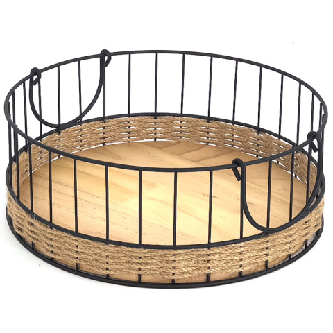 Keranjang Penyimpanan Besi-Kayu Rustic TextureMeld