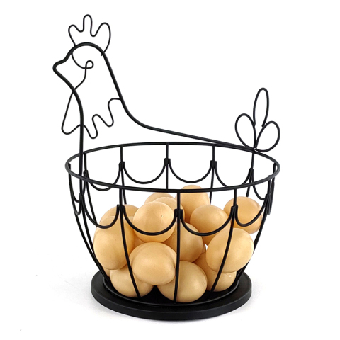 Cesta para huevos de gallo negra con revestimiento de polvo de hierro, creativa, para almacenamiento y exhibición, de doble propósito.